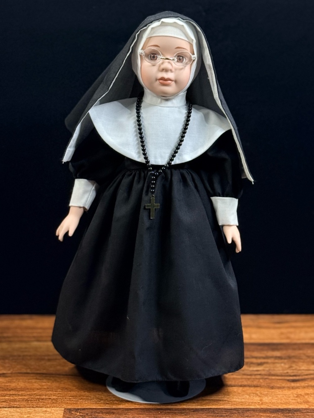 Collectible Nun Doll w/Rosary and Glasses
